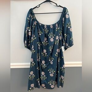 NWT 100% Cotton Off Shoulder Dress With Pockets Navy Floral XXL
